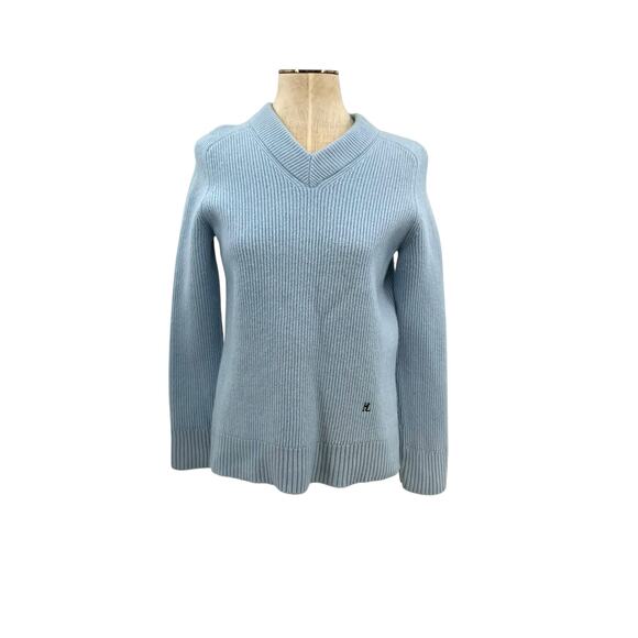 Helmut Lang Sweater Wool Cashmere V-Neck Ribbed Baby Blue Size Medium - Picture 1 of 11